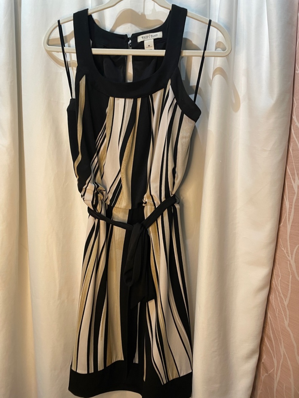 White House Black Market Black and Cream Sleeveless Dress